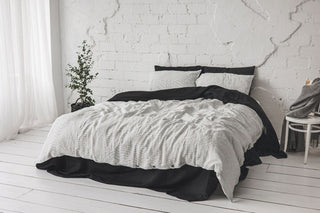 Soft Washed Linen Bedding Set Old Linen Mill White Black Stripes US/CA Single 