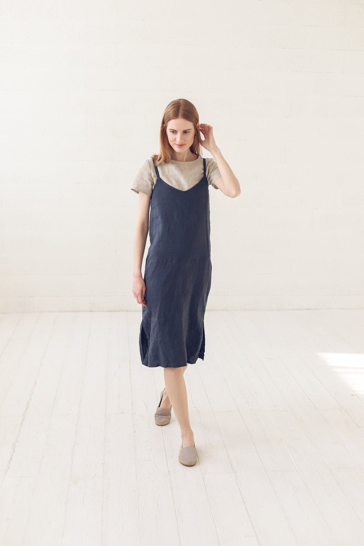 Soft Washed Midi Linen Dress Old Linen Mill 