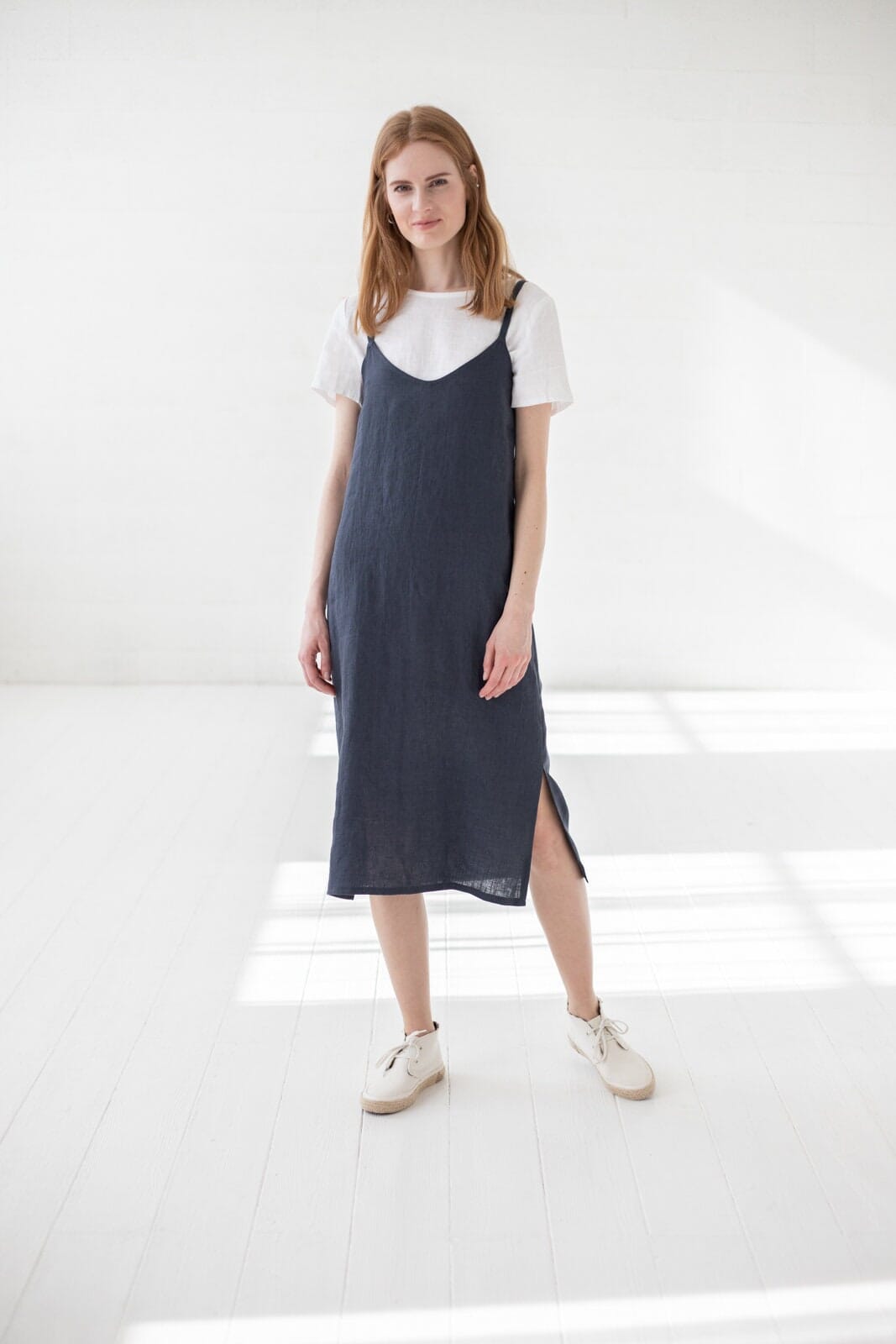 Soft Washed Midi Linen Dress Old Linen Mill 
