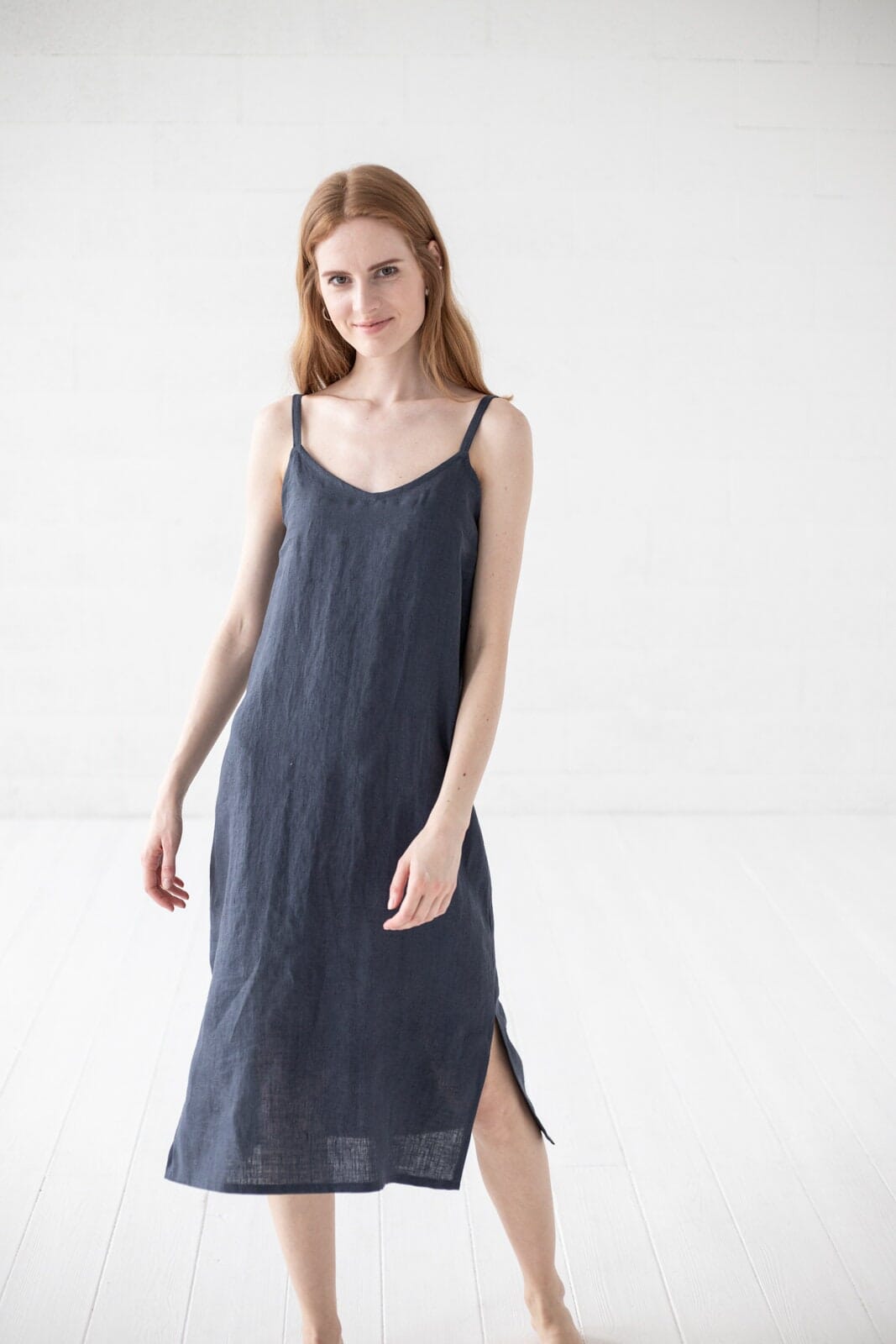 Soft Washed Midi Linen Dress Old Linen Mill 