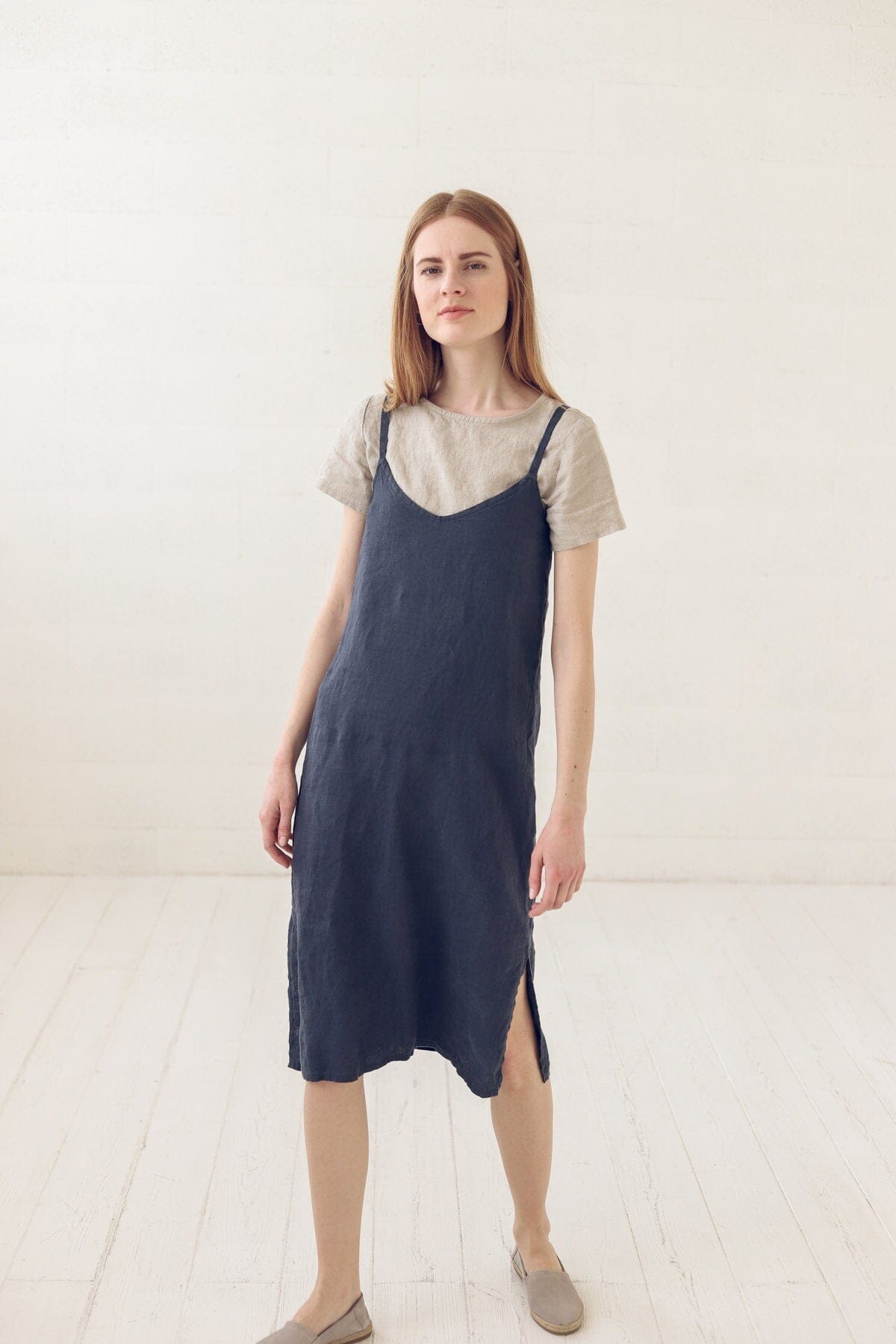 Soft Washed Midi Linen Dress Old Linen Mill 