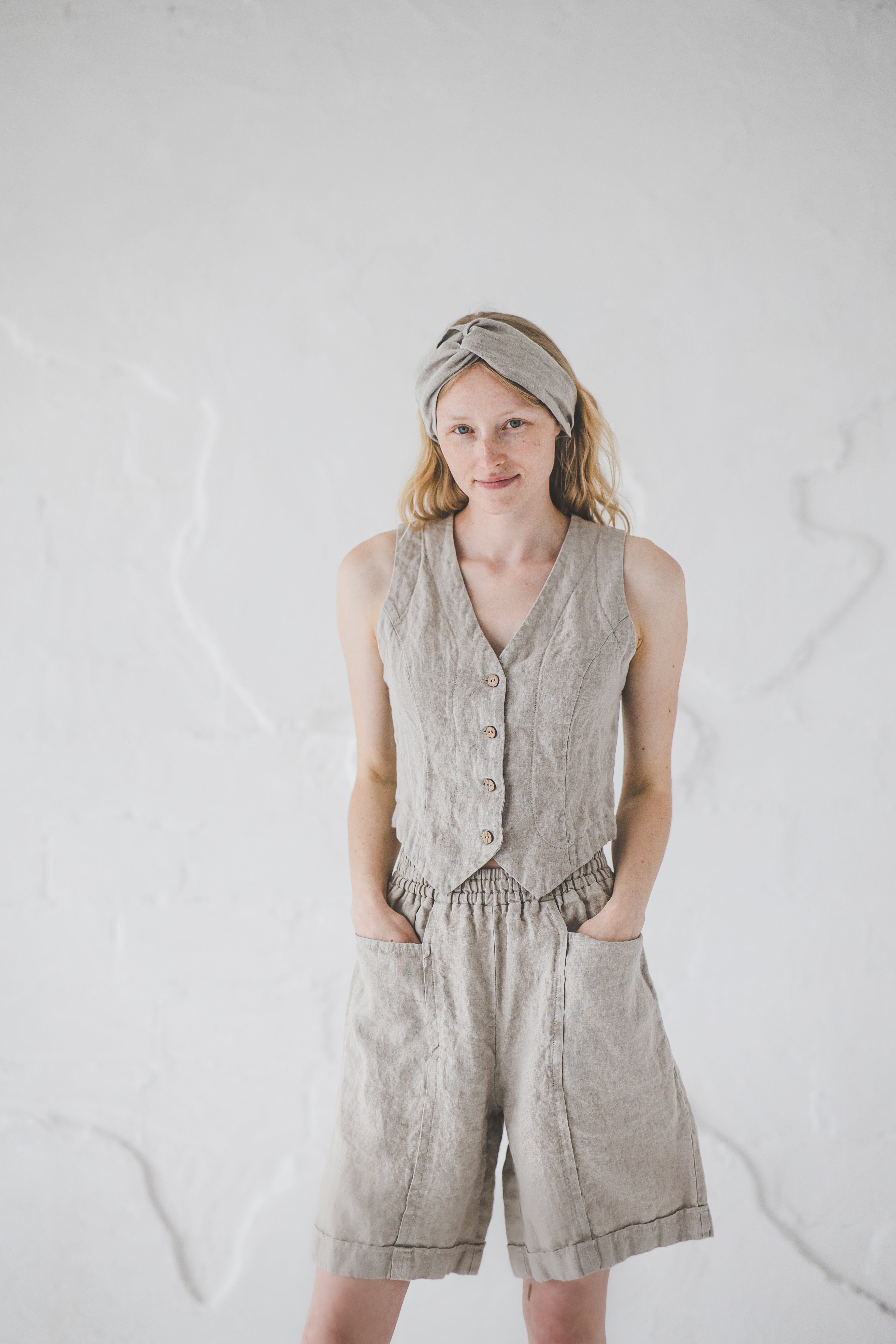 Stretchy Knotted Linen Headband HRS03 Old Linen Mill