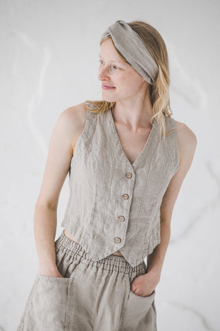 Stretchy Knotted Linen Headband HRS03 Old Linen Mill