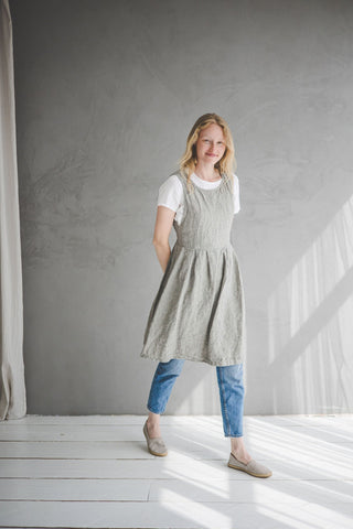 Striped Pinafore Apron Dress Old Linen Mill