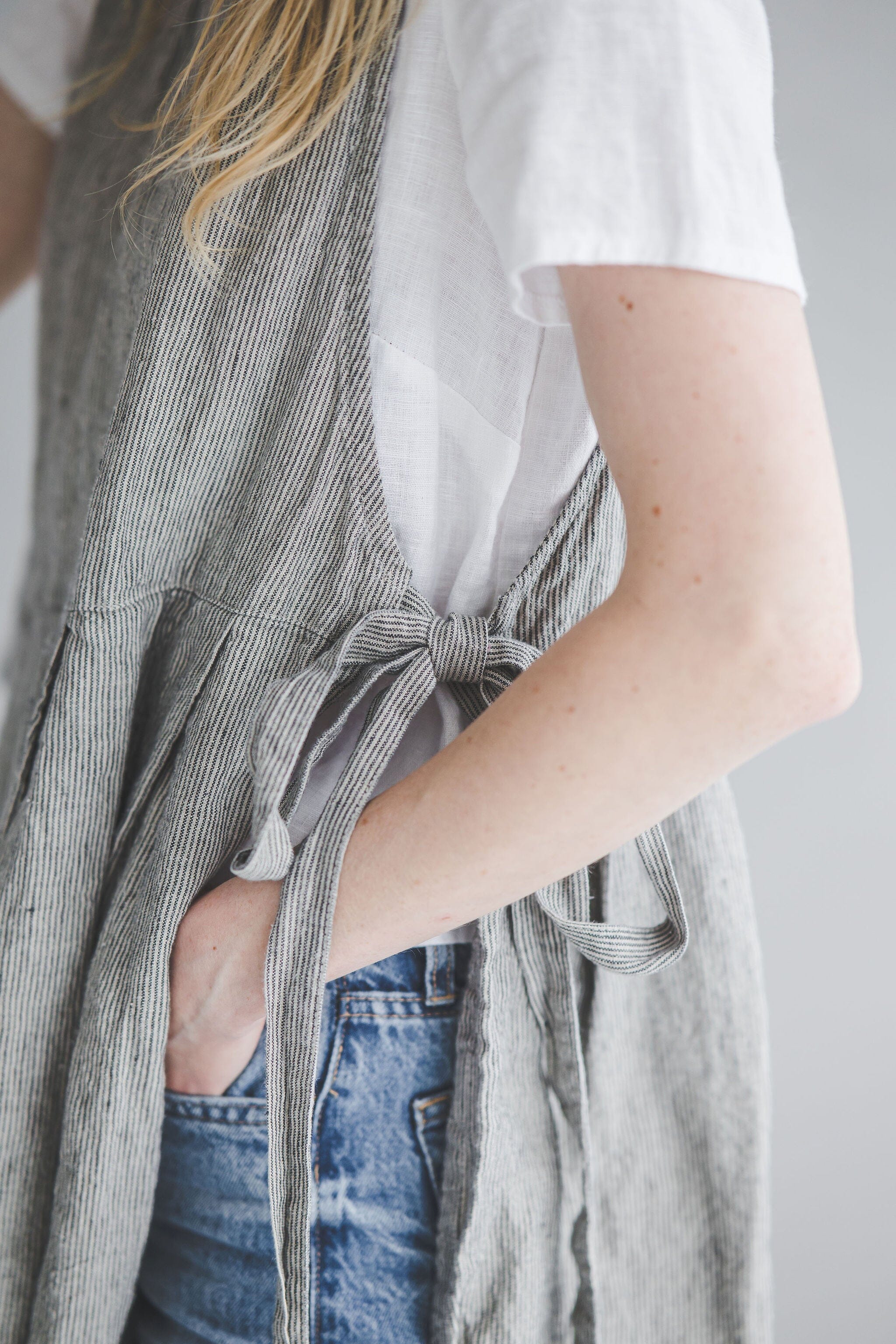 Striped Pinafore Apron Dress Old Linen Mill