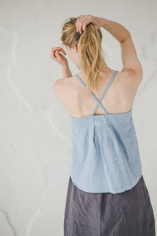 Stylish Summer Cross Back Linen Top T35 Old Linen Mill