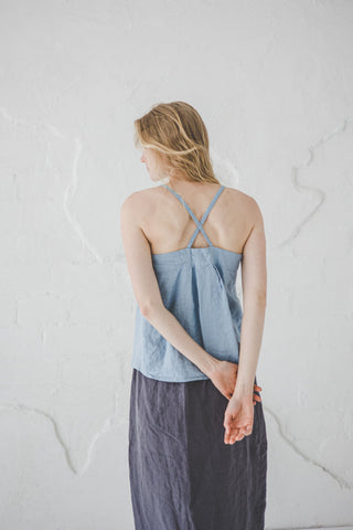 Stylish Summer Cross Back Linen Top T35 Old Linen Mill