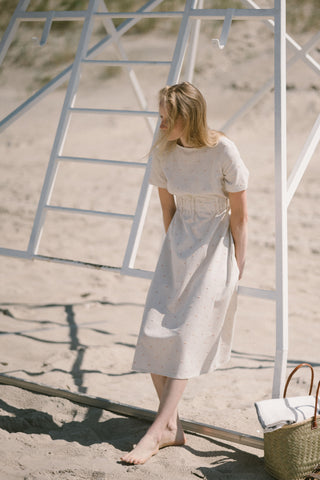 Summer Dress with Short sleeves in polka dot D11 Old Linen Mill