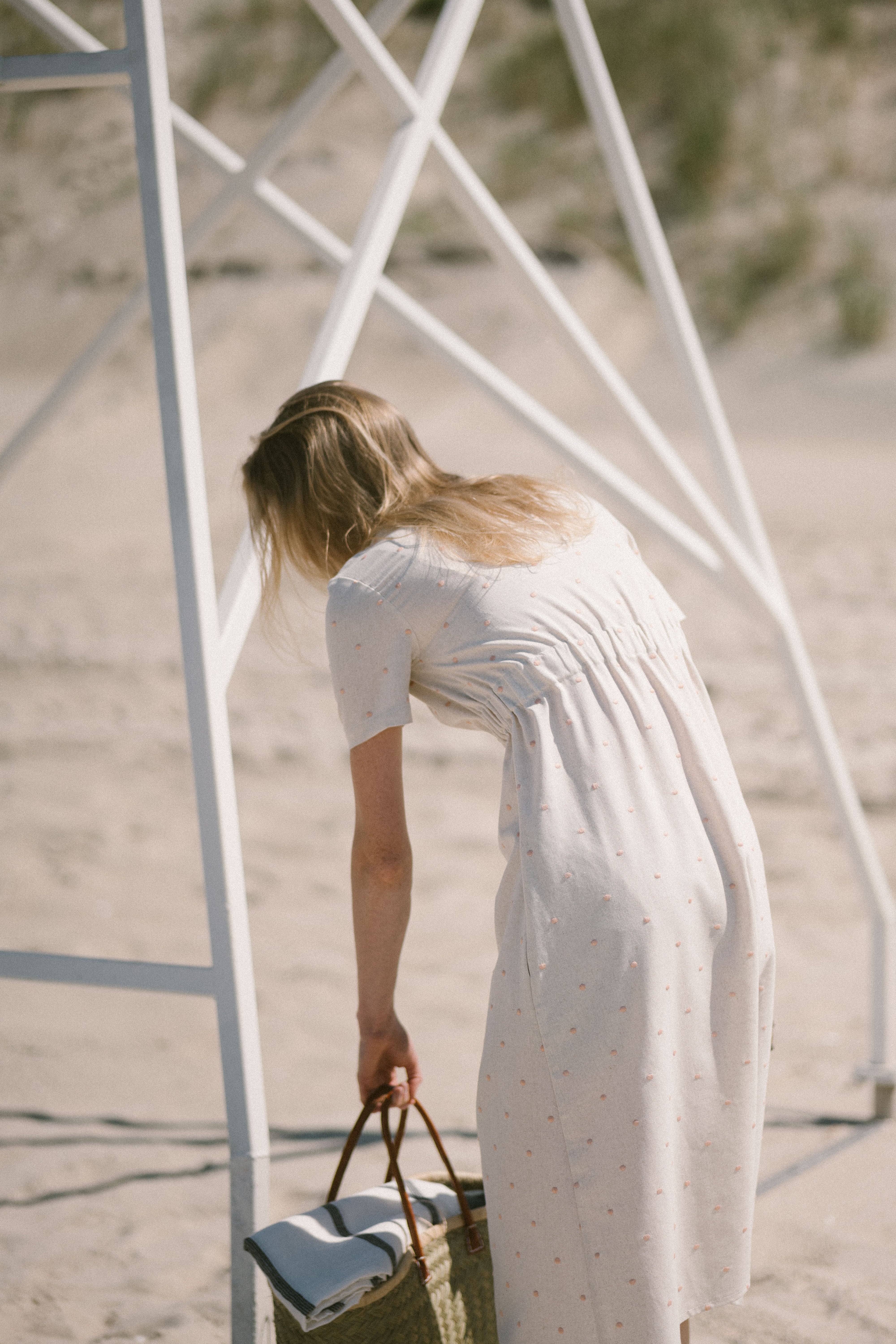 Summer Dress with Short sleeves in polka dot D11 Old Linen Mill