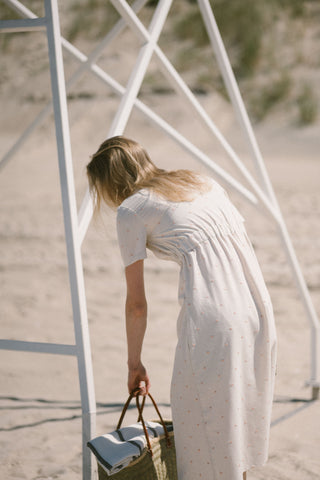 Summer Dress with Short sleeves in polka dot D11 Old Linen Mill