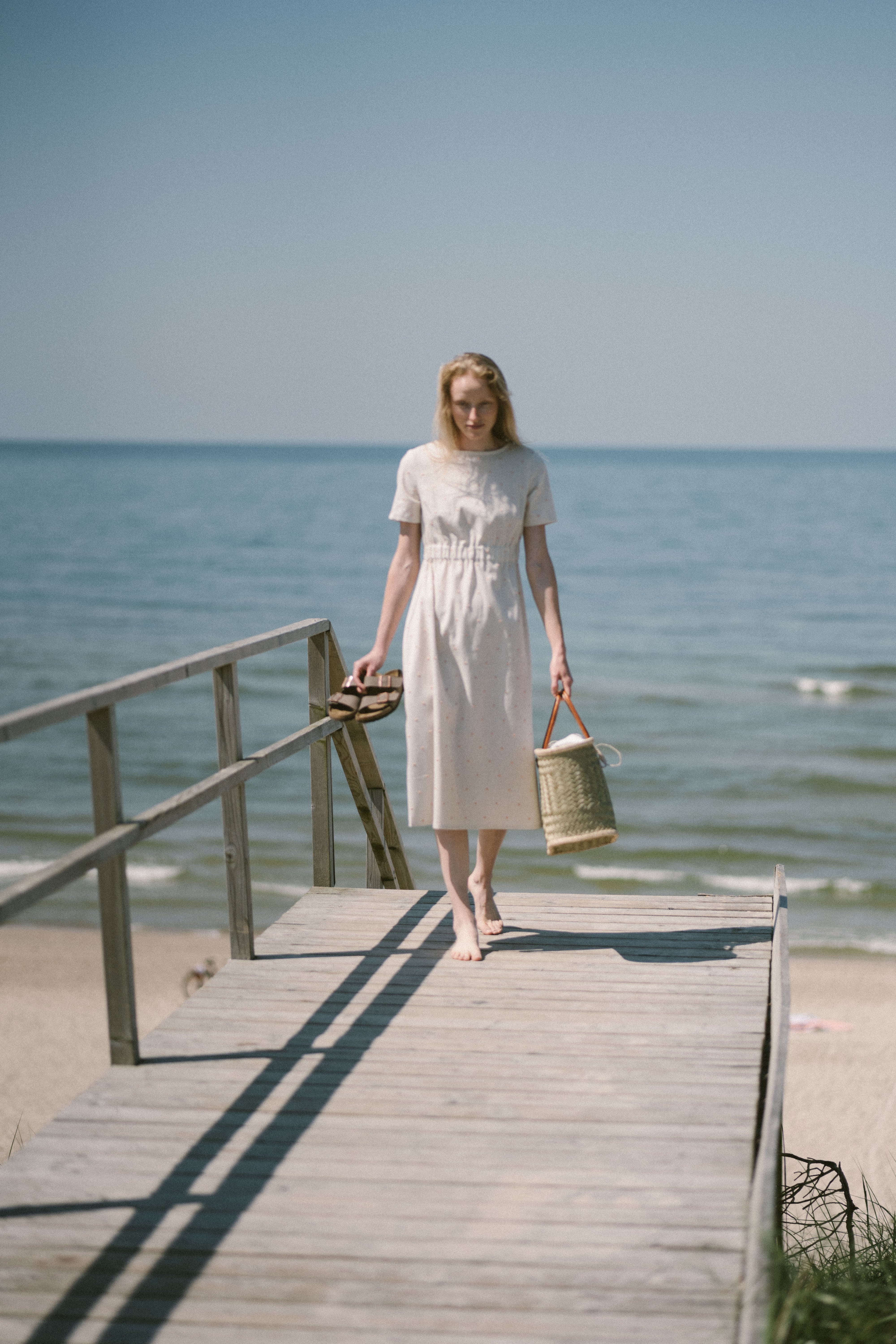 Summer Dress with Short sleeves in polka dot D11 Old Linen Mill