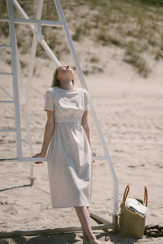 Summer Dress with Short sleeves in polka dot D11 Old Linen Mill