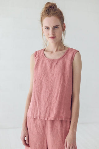 Summer Linen Blouse Old Linen Mill Small Grey Checks XS/S 