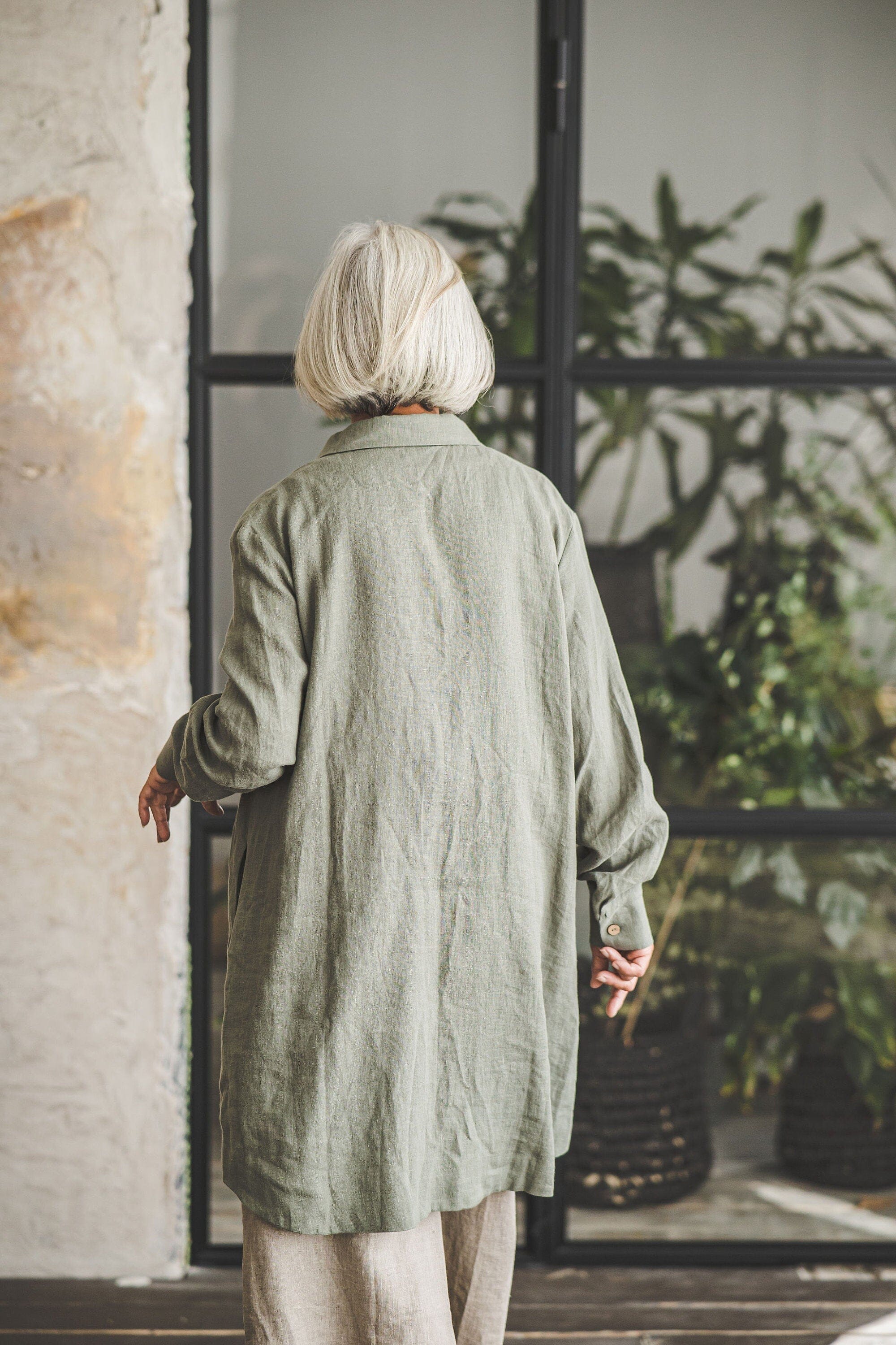 Summer Linen Loose Shirt with Side Pockets Old Linen Mill 