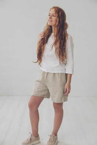 Summer Linen Shorts for Women Old Linen Mill Small Grey Checks XS/S 