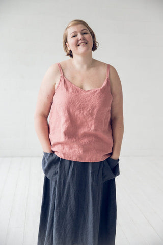 Summer Linen Sleeveless Blouse Old Linen Mill Living Coral XS 