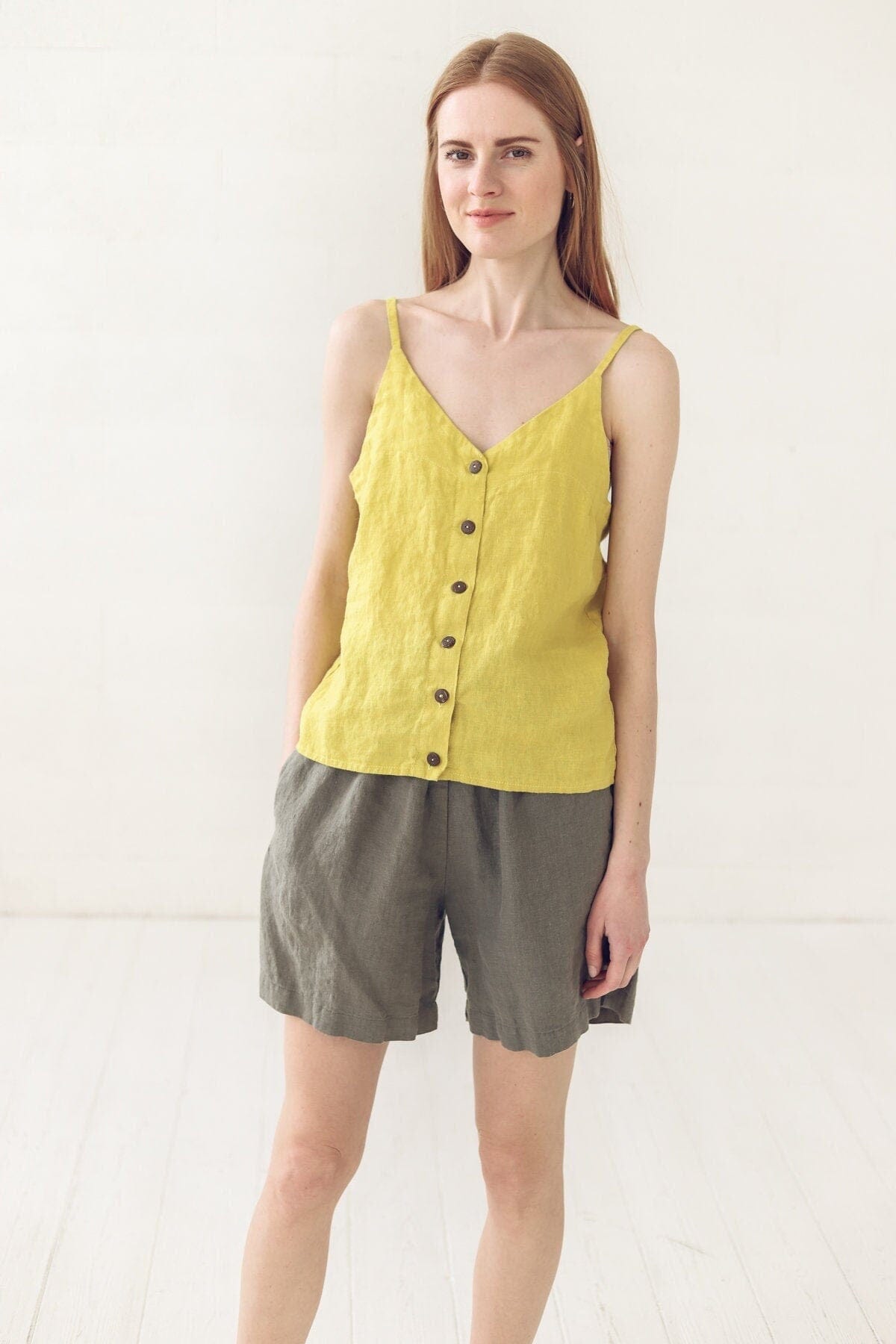 Summer Linen Tank Top Old Linen Mill Small Grey Checks XS/S 