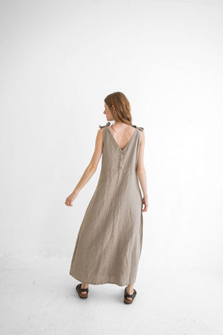 Summer Maxi Linen Strap Dress Old Linen Mill Ivory XS/S 