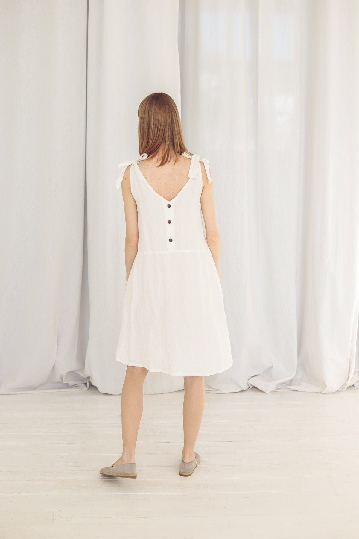 Summer Midi Linen Strap Dress Old Linen Mill 