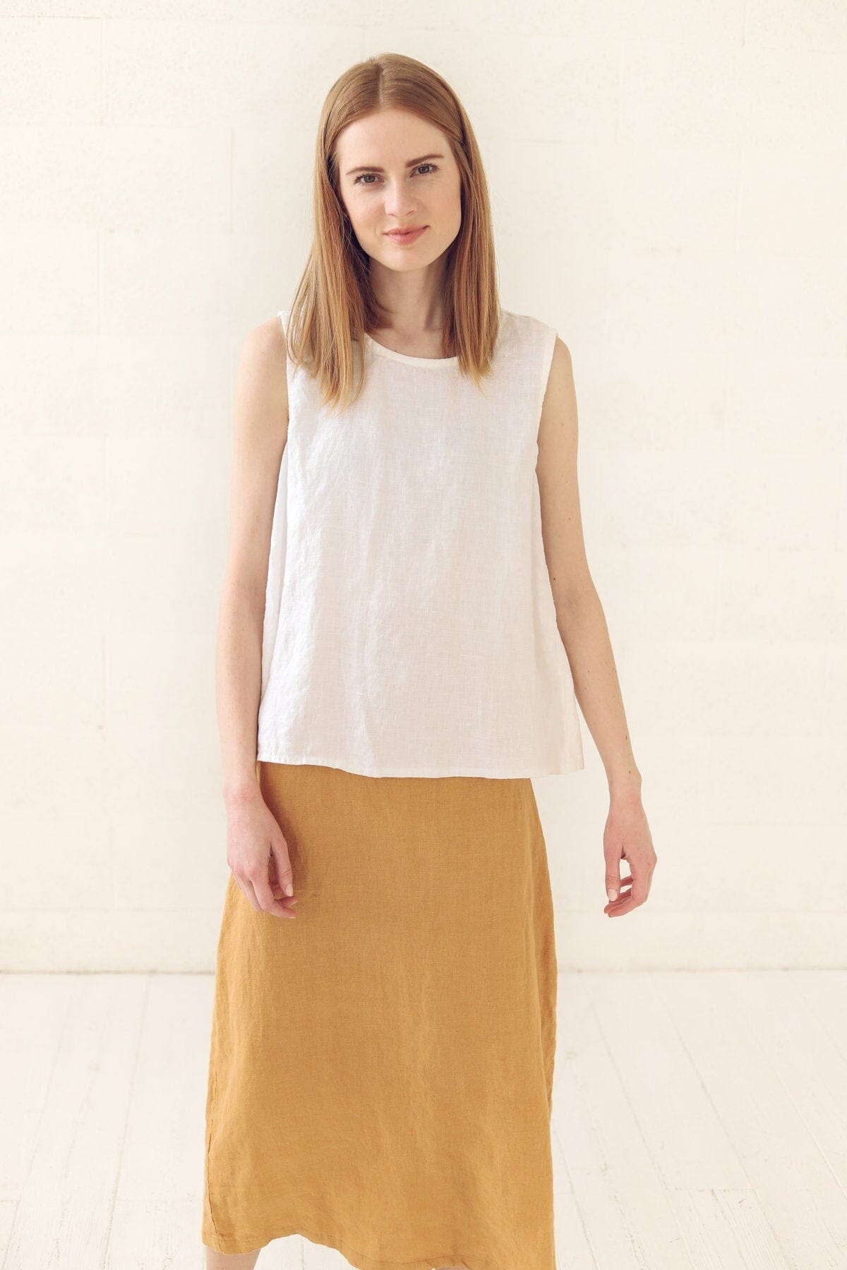 Swing Linen Tank Top Old Linen Mill Small Grey Checks XS/S 