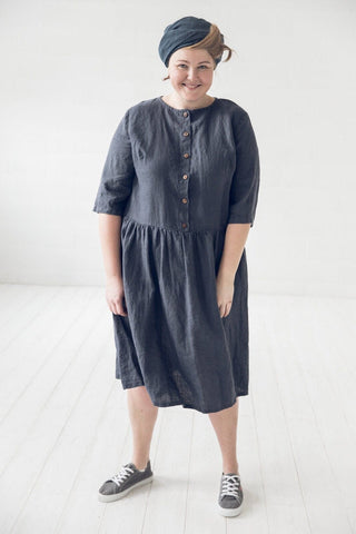 Swing Loose Linen Dress Old Linen Mill Small Grey Checks XS 