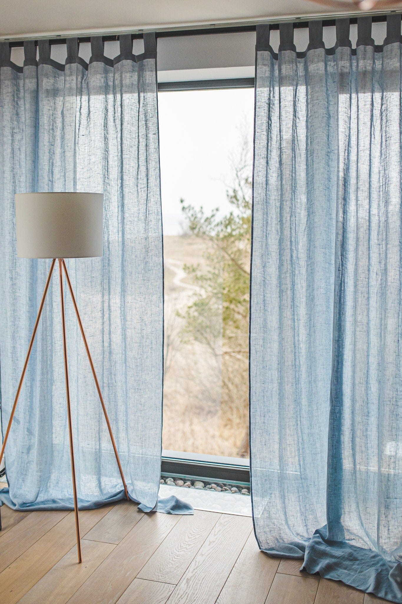 Tab Top See-Through Linen Curtains Old Linen Mill Semi White 130 x 220 cm; 51" x 87" 