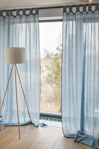 Tab Top See-Through Linen Curtains Old Linen Mill Semi White 130 x 220 cm; 51" x 87" 