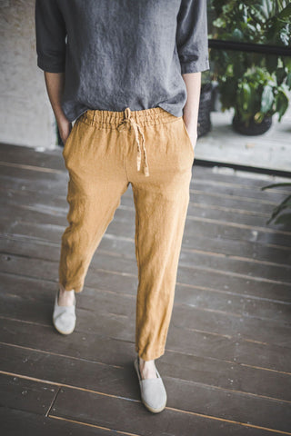 Tapered Heavy Linen Pants for Women Old Linen Mill 