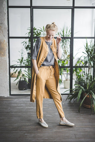 Tapered Heavy Linen Pants for Women Old Linen Mill Heavy Black XS 