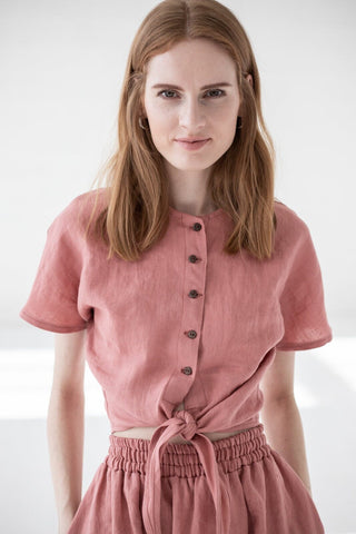 Tie Shirt Linen Short Blouse Old Linen Mill 