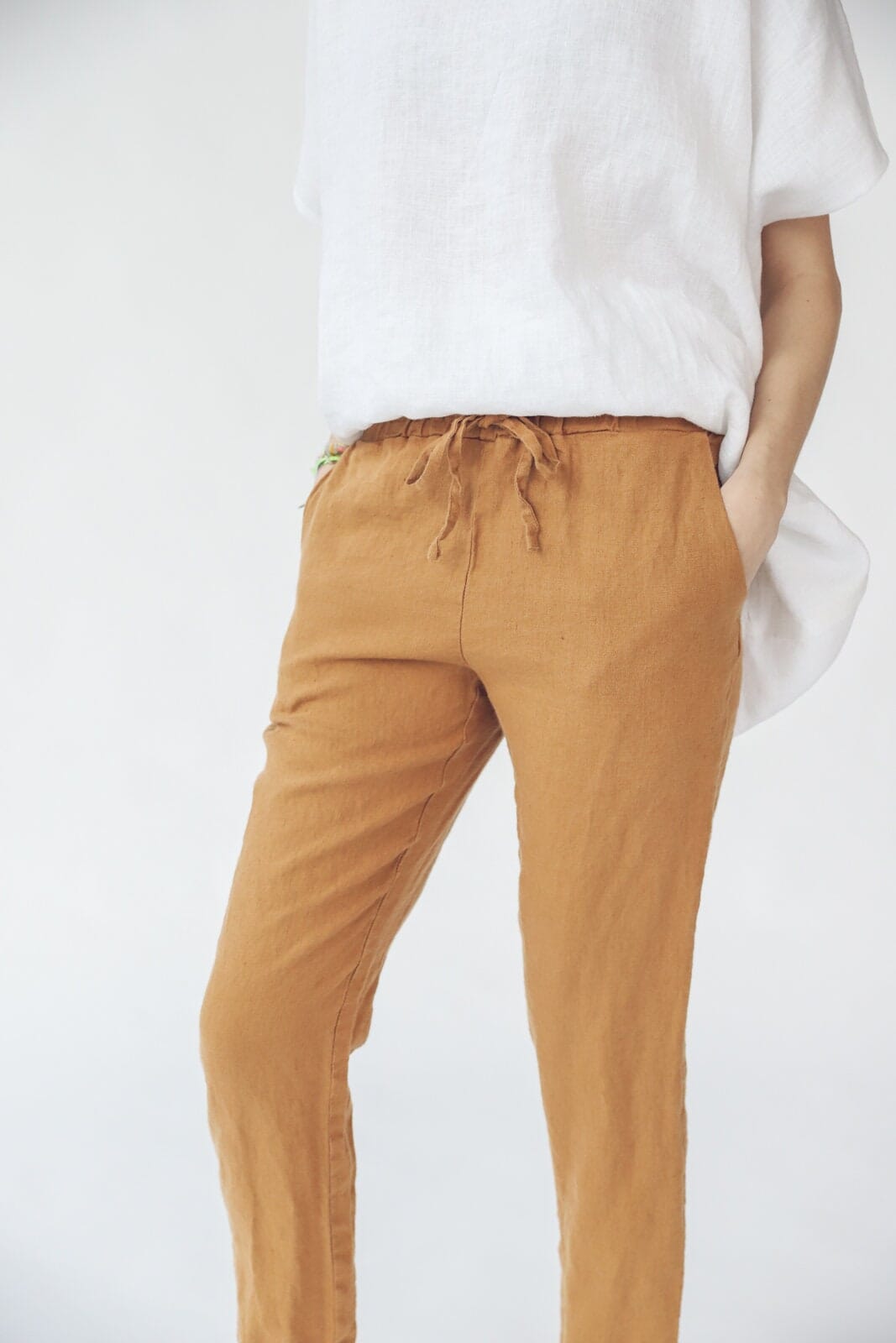 Tie Up Linen Pants for Women Old Linen Mill 