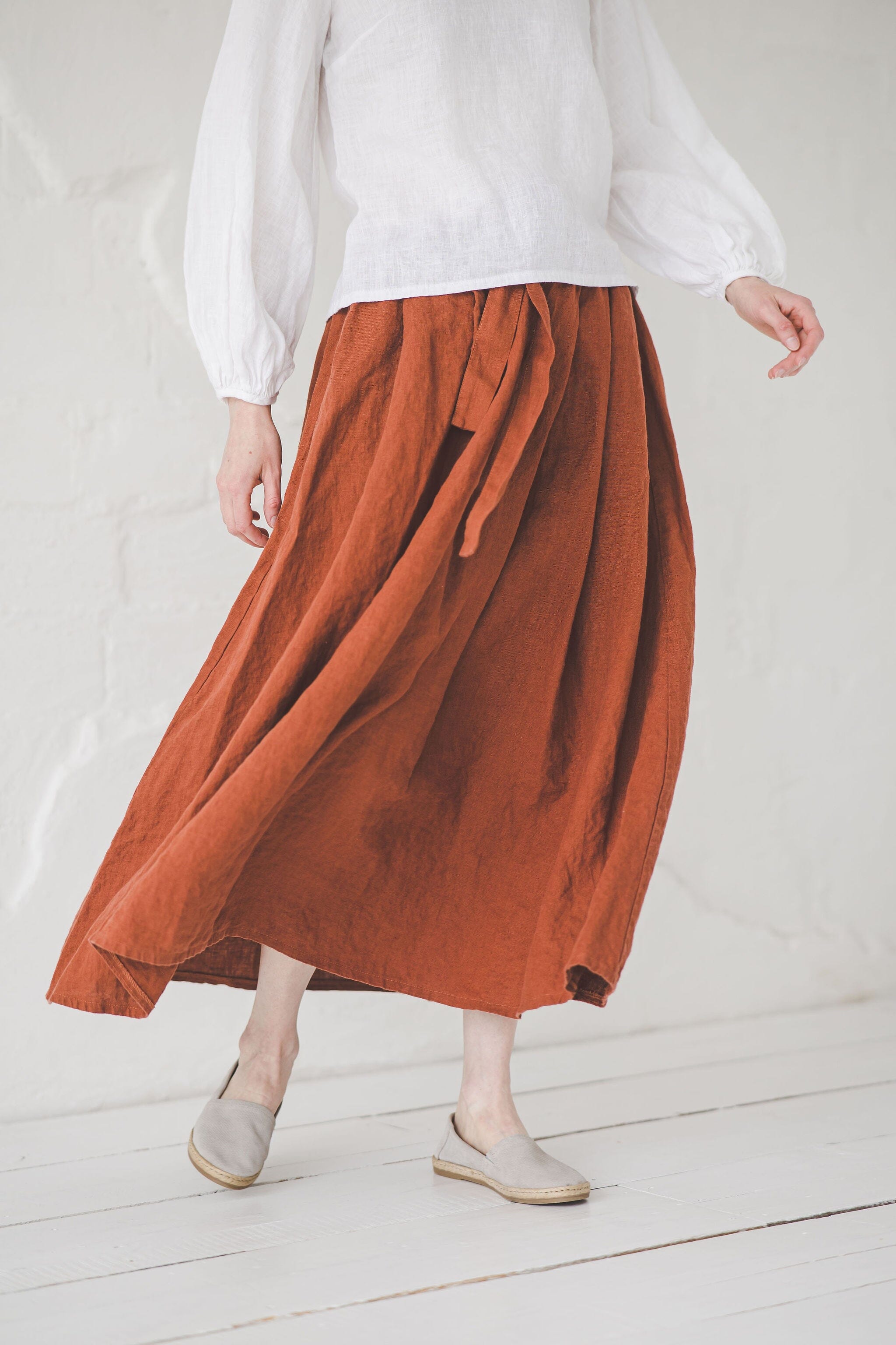 Victorian Maxi Linen Skirt with Tie Belt SK10 Old Linen Mill