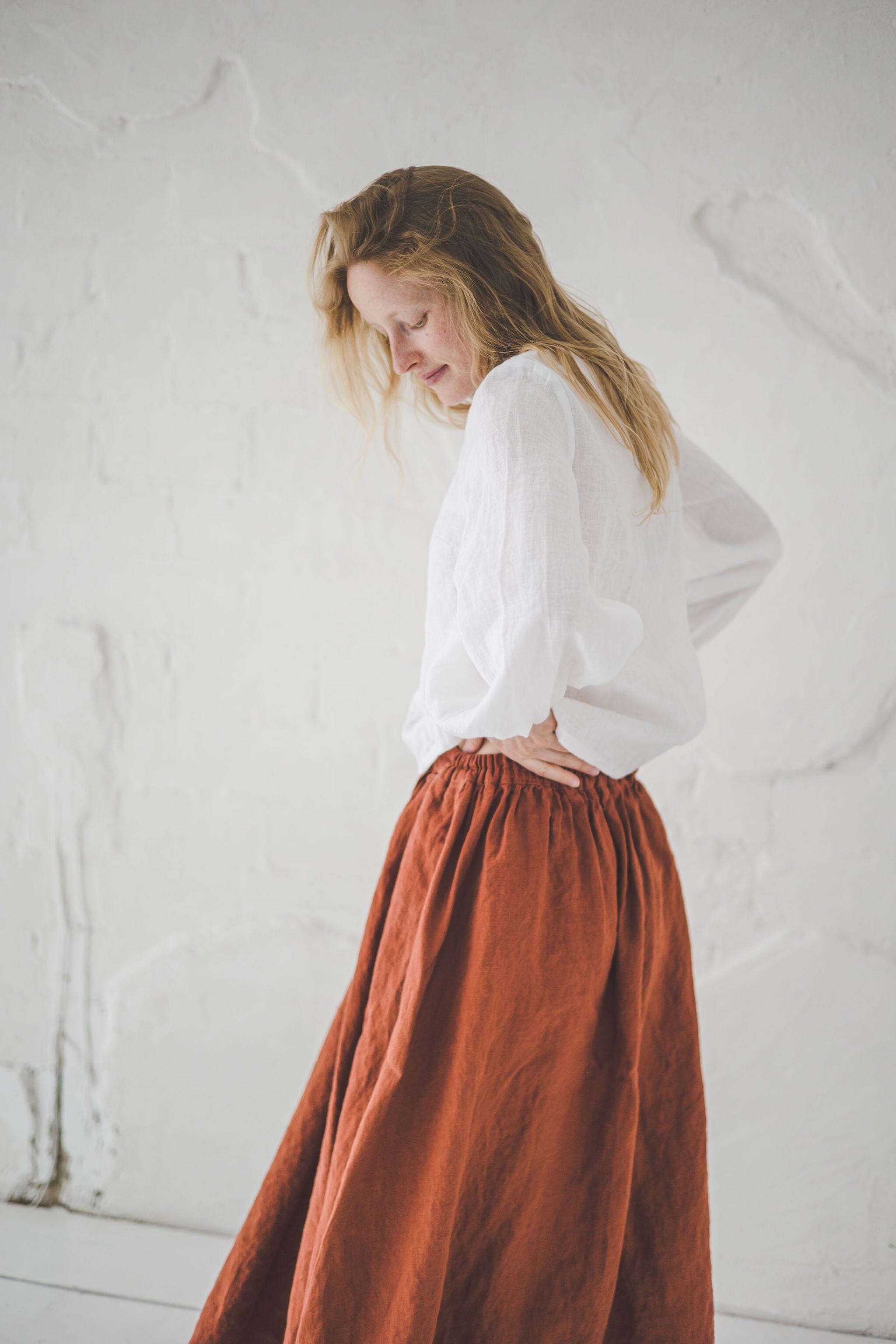 Victorian Maxi Linen Skirt with Tie Belt SK10 Old Linen Mill