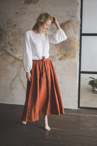 Victorian Maxi Linen Skirt with Tie Belt SK10 Old Linen Mill