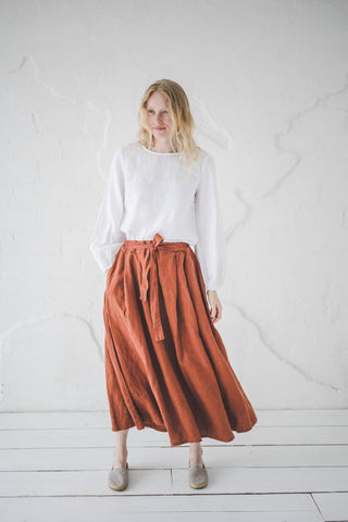 Victorian Maxi Linen Skirt with Tie Belt SK10 Living Coral / XS/S Old Linen Mill