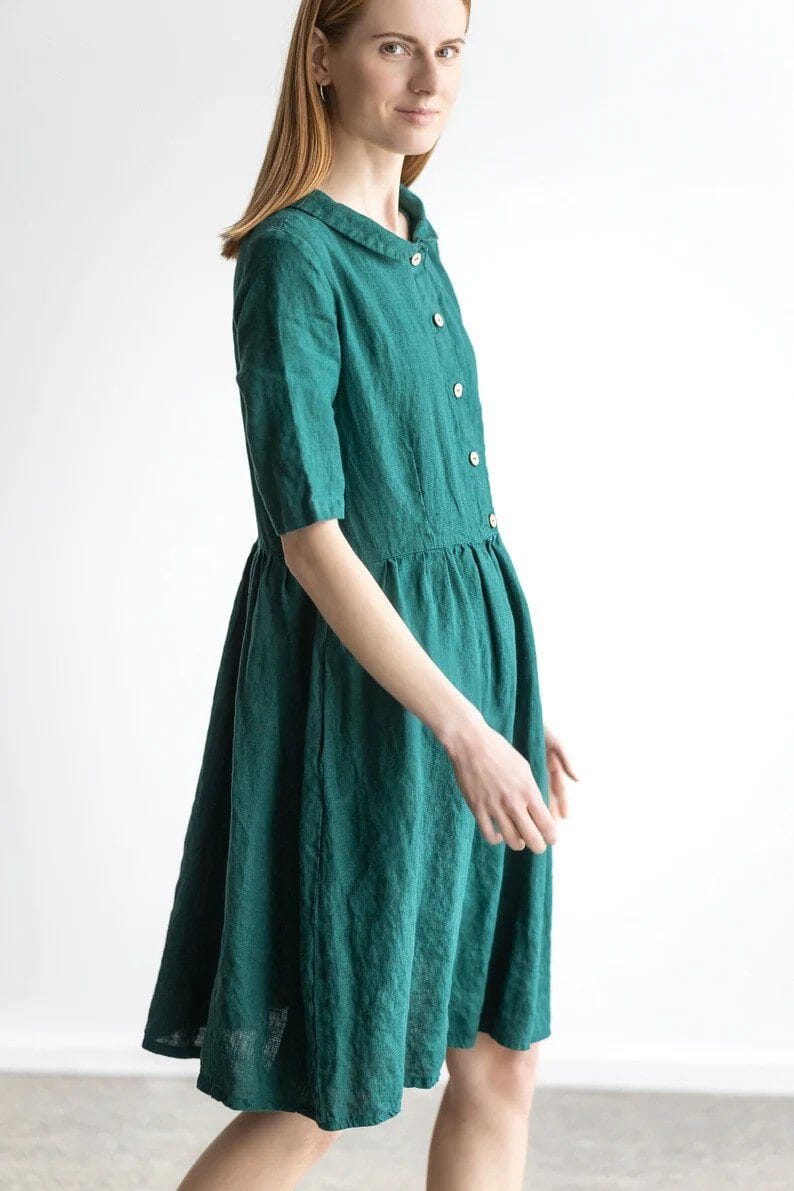 Vintage Style Linen Collared Dress Old Linen Mill 