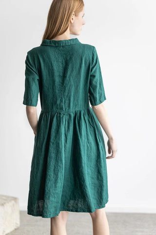 Vintage Style Linen Collared Dress Old Linen Mill 