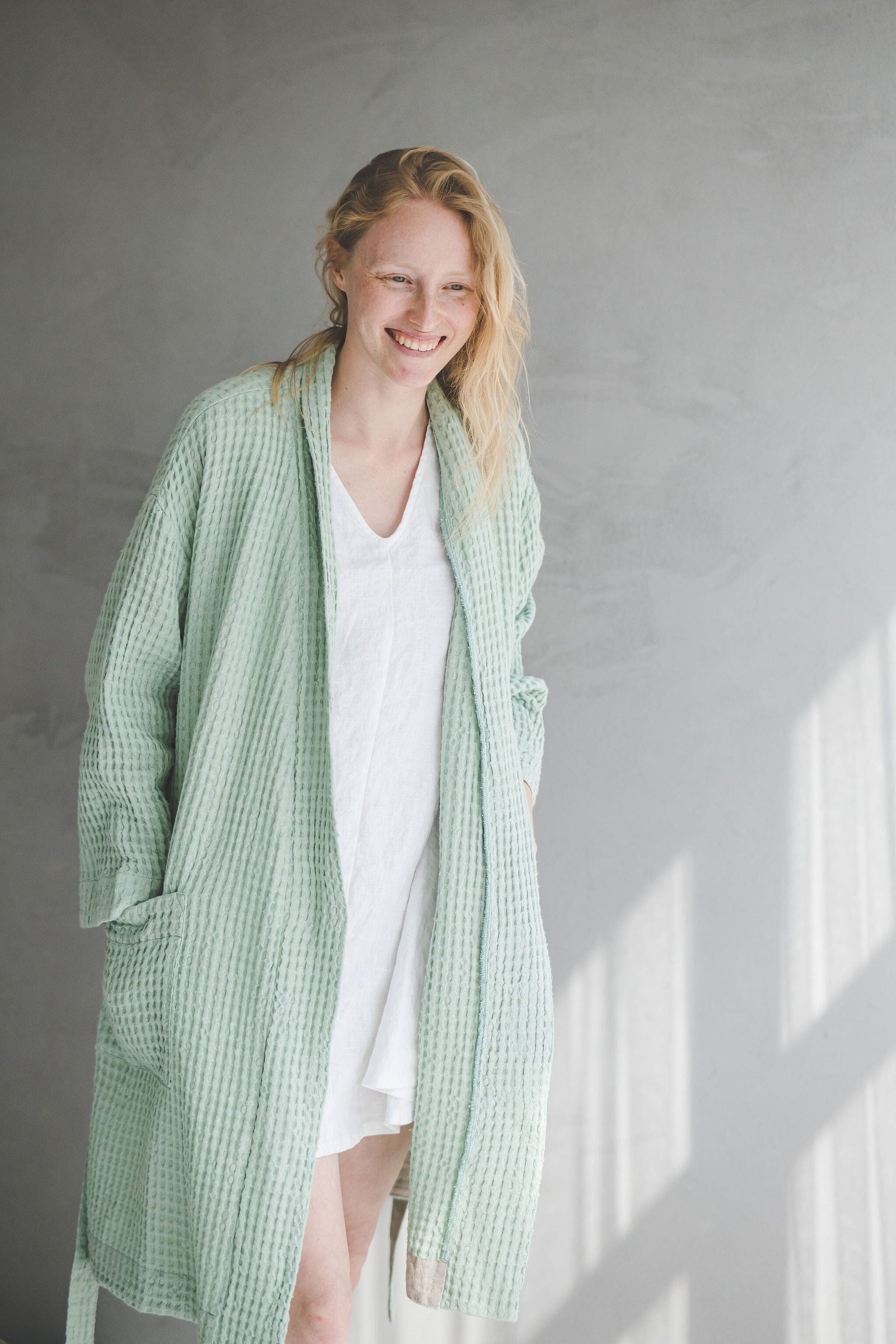 Waffle Linen Cotton Bathrobe BATH02 Old Linen Mill
