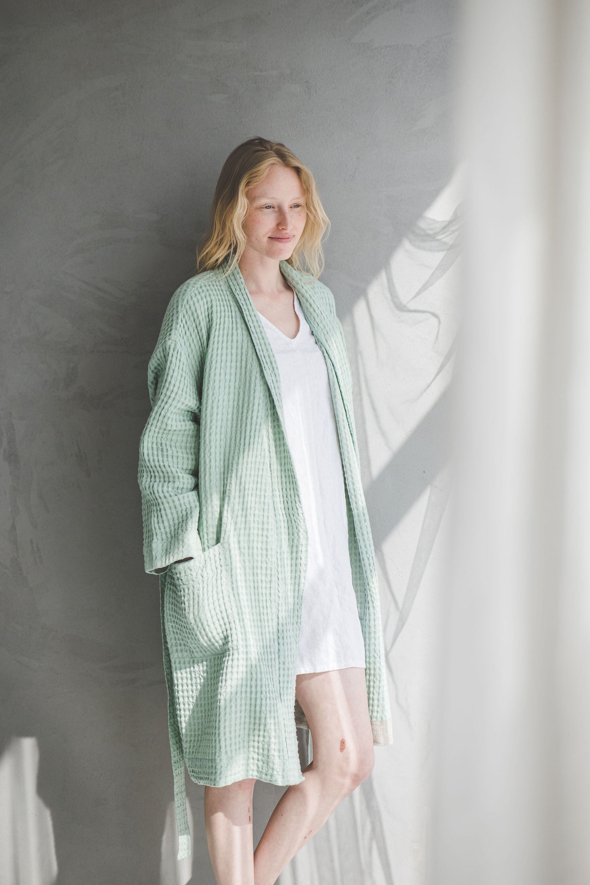 Waffle Linen Cotton Bathrobe BATH02 Old Linen Mill