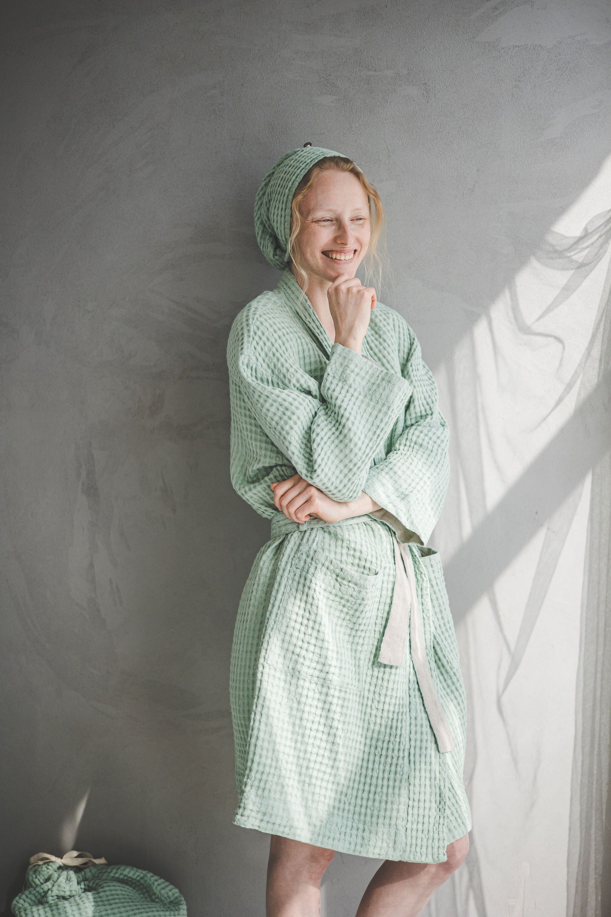 Waffle Linen Cotton Bathrobe BATH02 Old Linen Mill