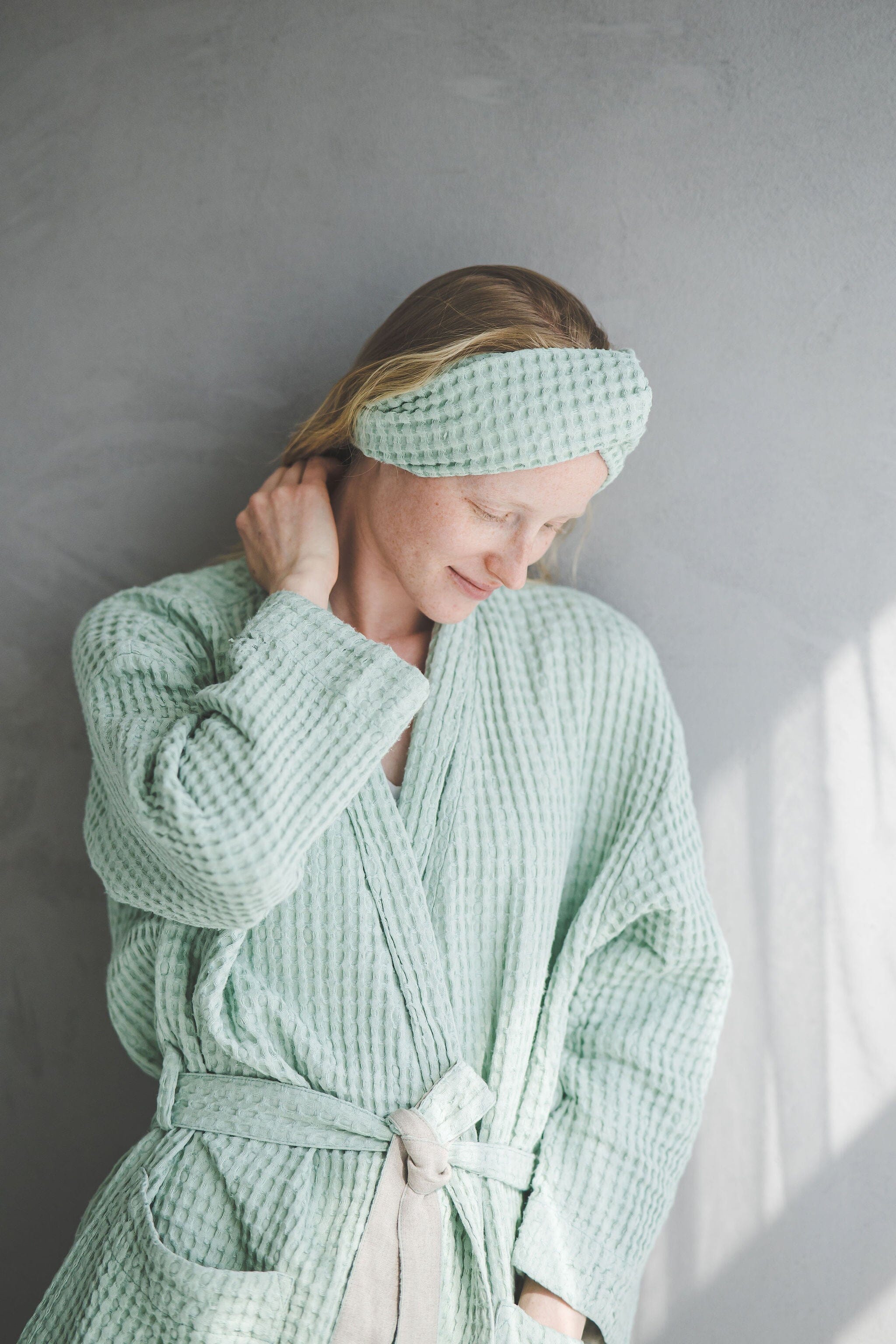 Waffle Linen Cotton Bathrobe BATH02 Old Linen Mill