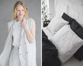 white black stripes linen color - Old Linen Mill