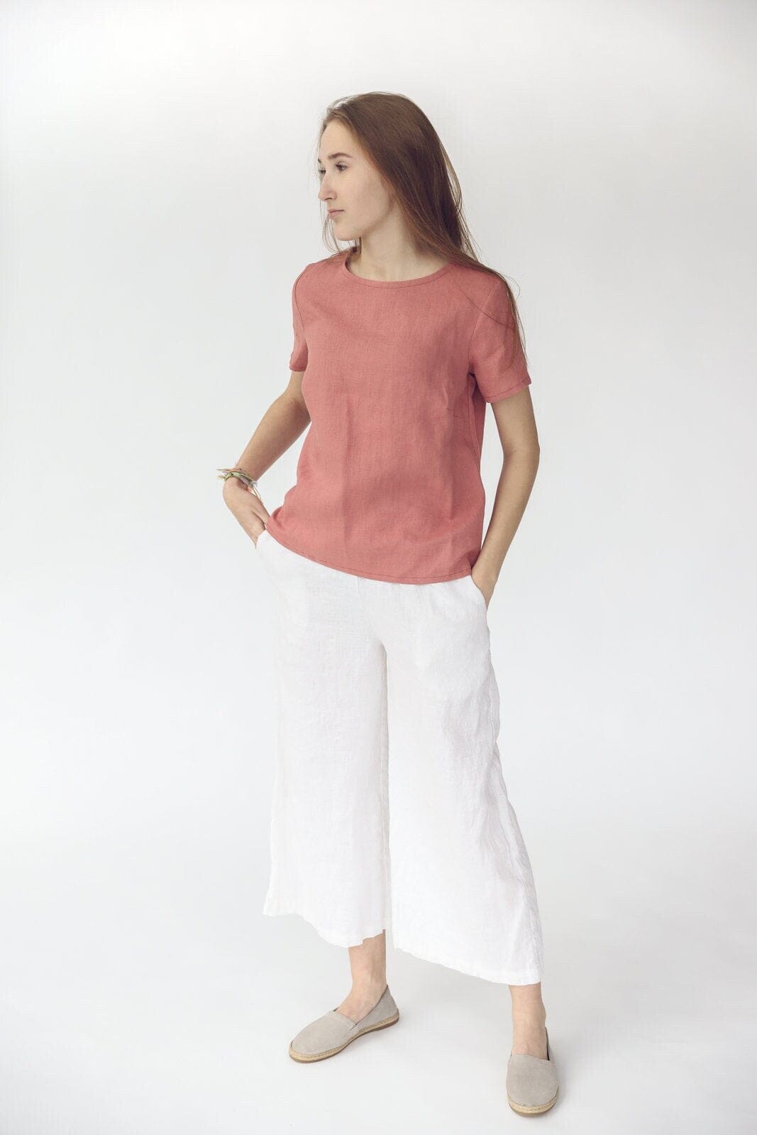 Wide Leg Loose Linen Pants Old Linen Mill White XS/S 
