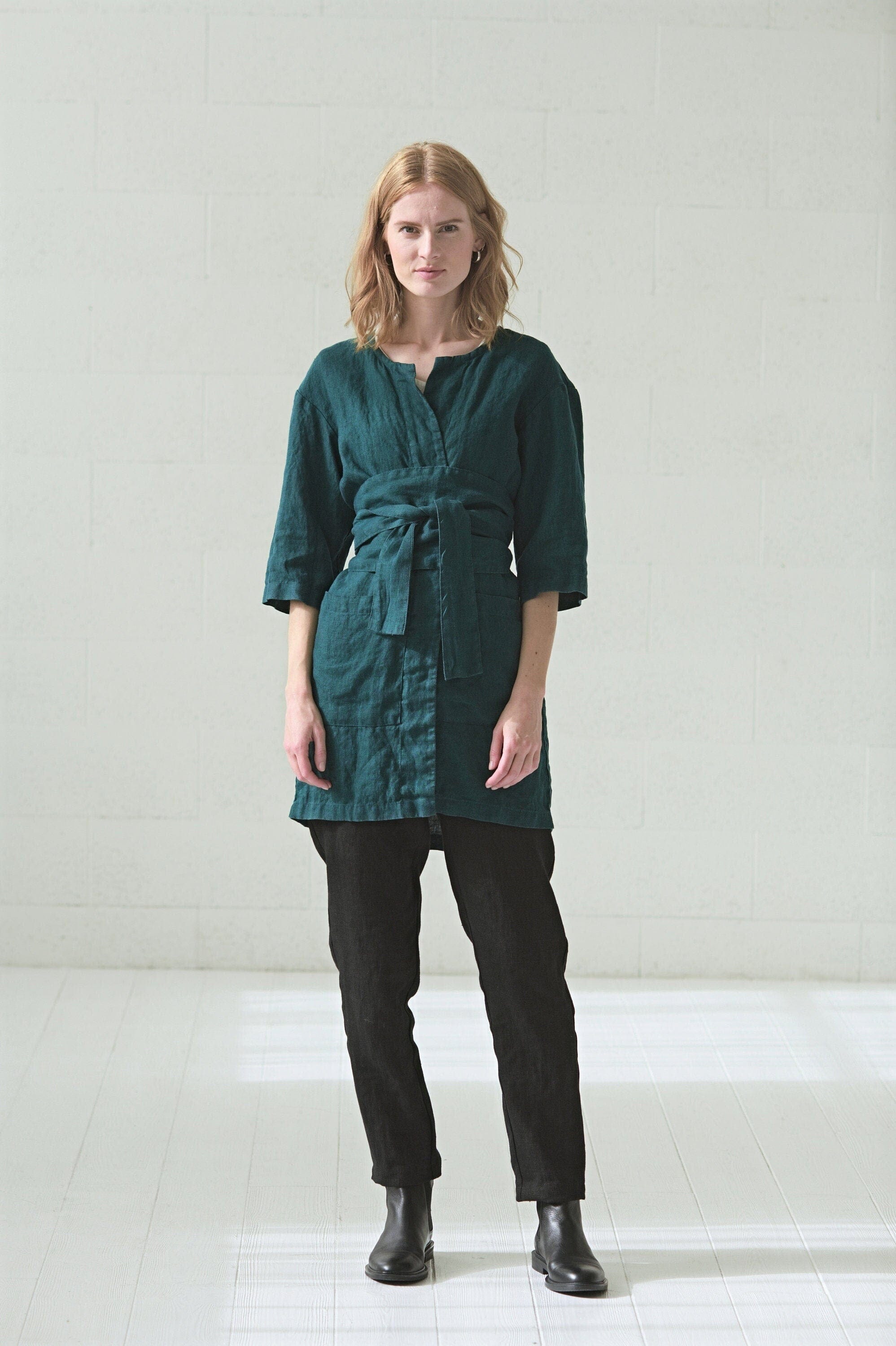 Wide Long Linen Belt Accessory Old Linen Mill Small Grey Checks XS/S 