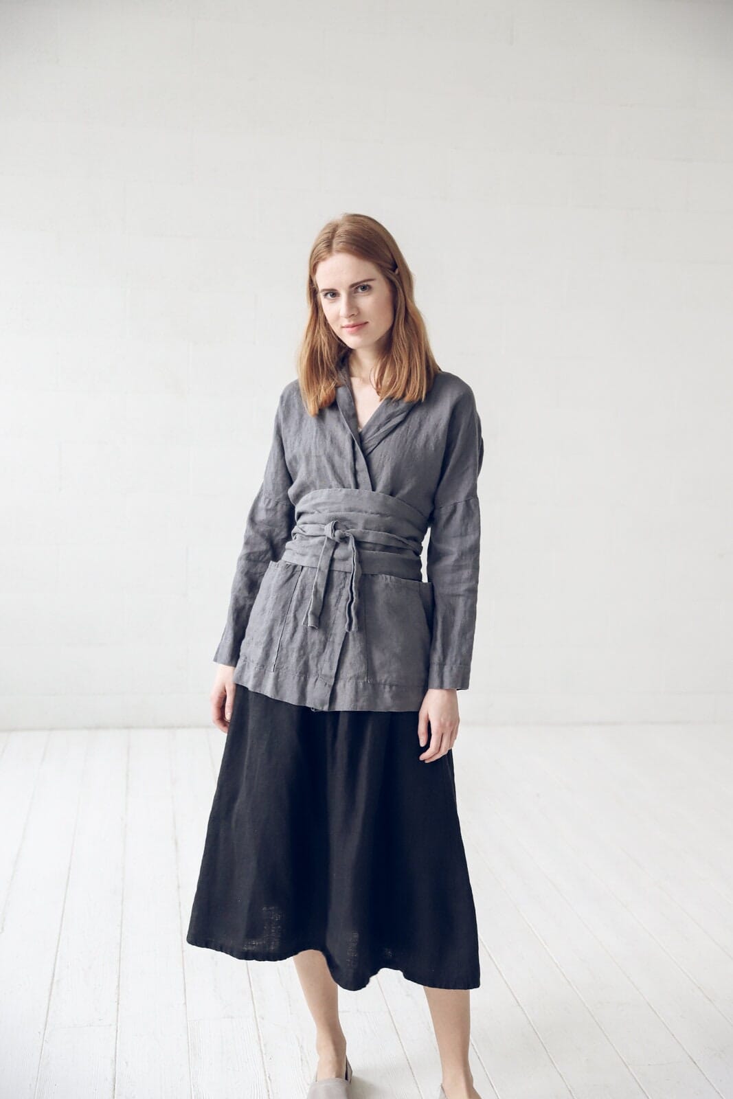 Wide Long Linen Belt Accessory Old Linen Mill Solid Grey XS/S 