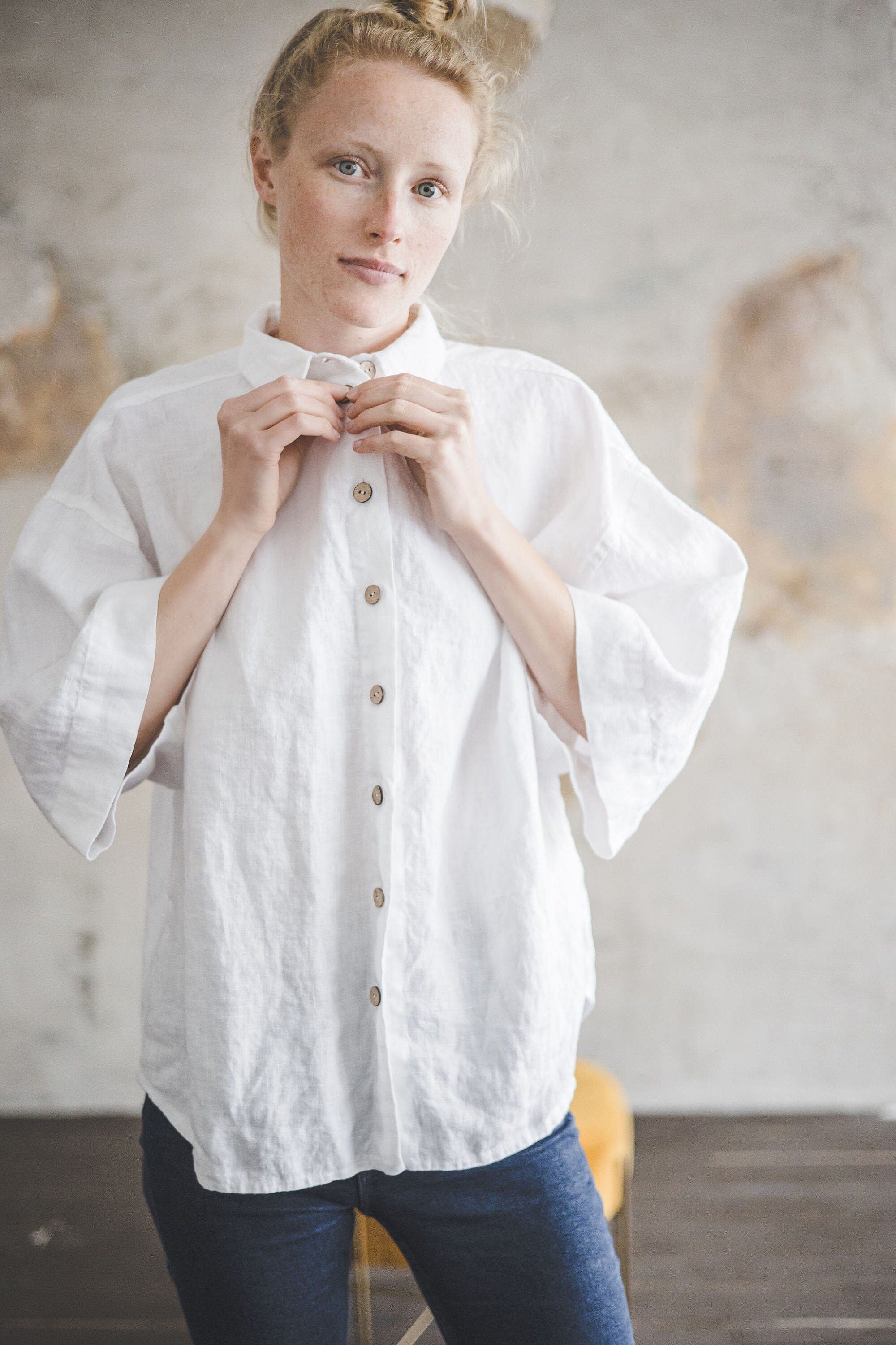 Wide Sleeves Linen Shirt Old Linen Mill 