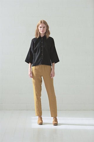Women Black Short Shirts Buttons Down Old Linen Mill XS/S 