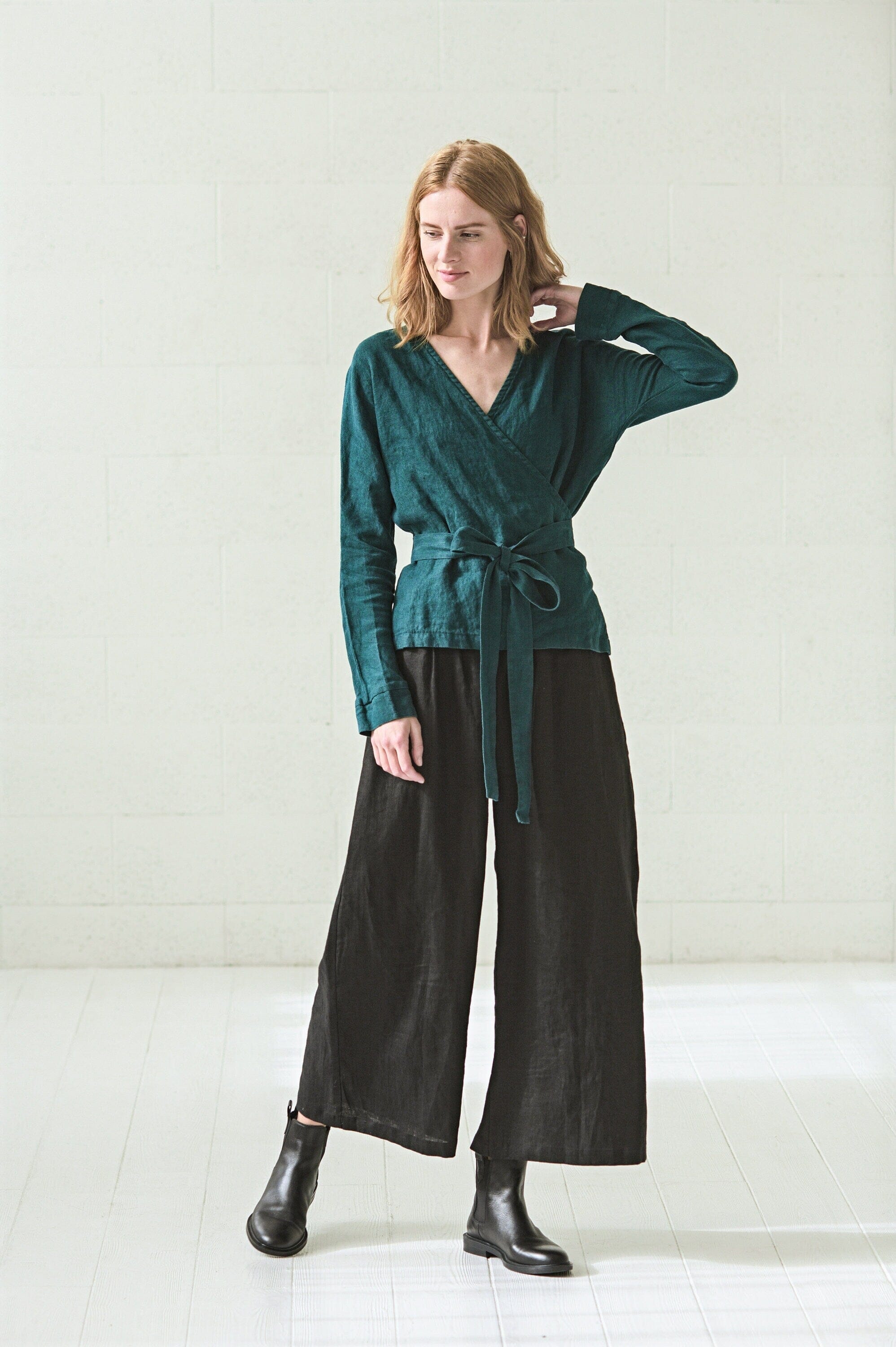 Wrap Linen Long Sleeve Blouse Old Linen Mill 