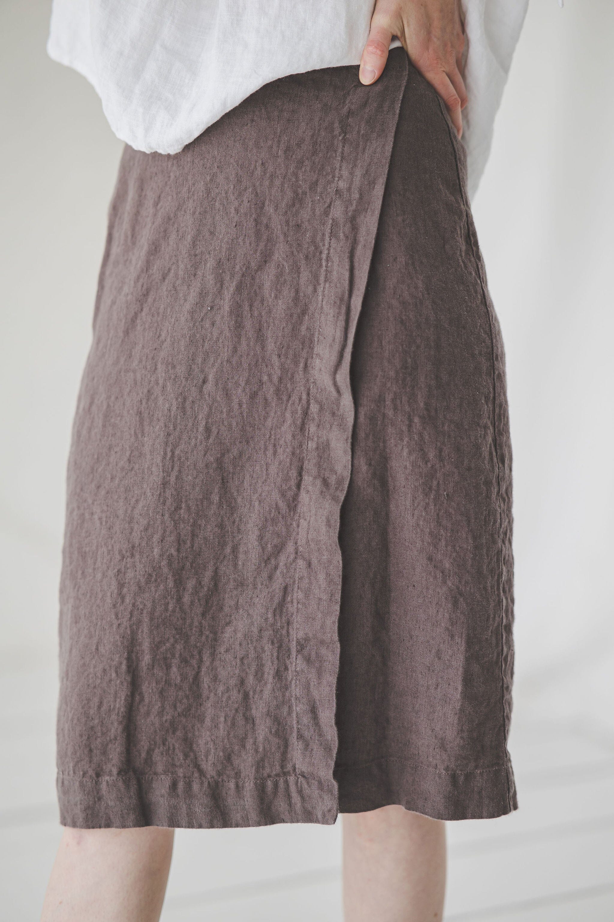 Wrap Linen Skirt / Midi Linen Skirt For Women / Knee Length Linen Skirt SK09 Old Linen Mill 