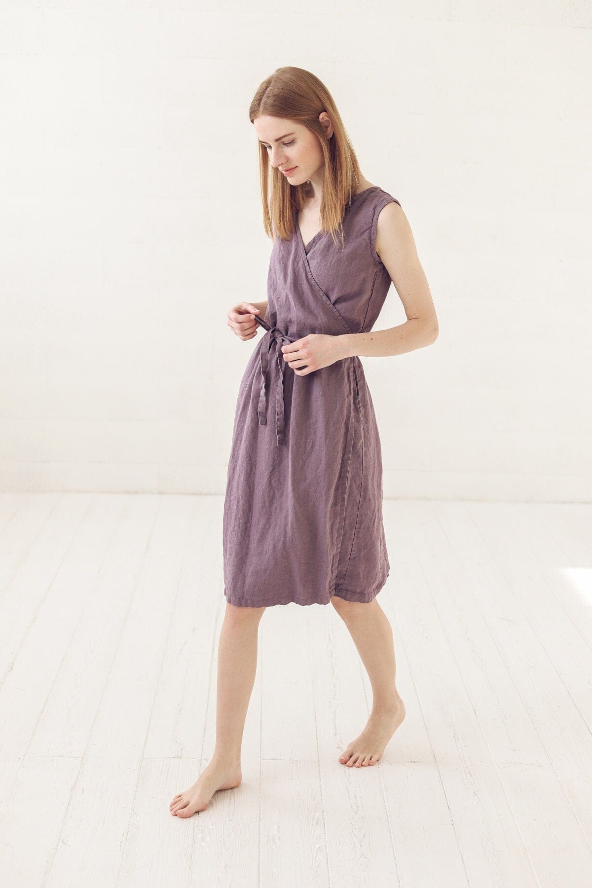 Wrap Linen Sleeveless Dress Old Linen Mill 